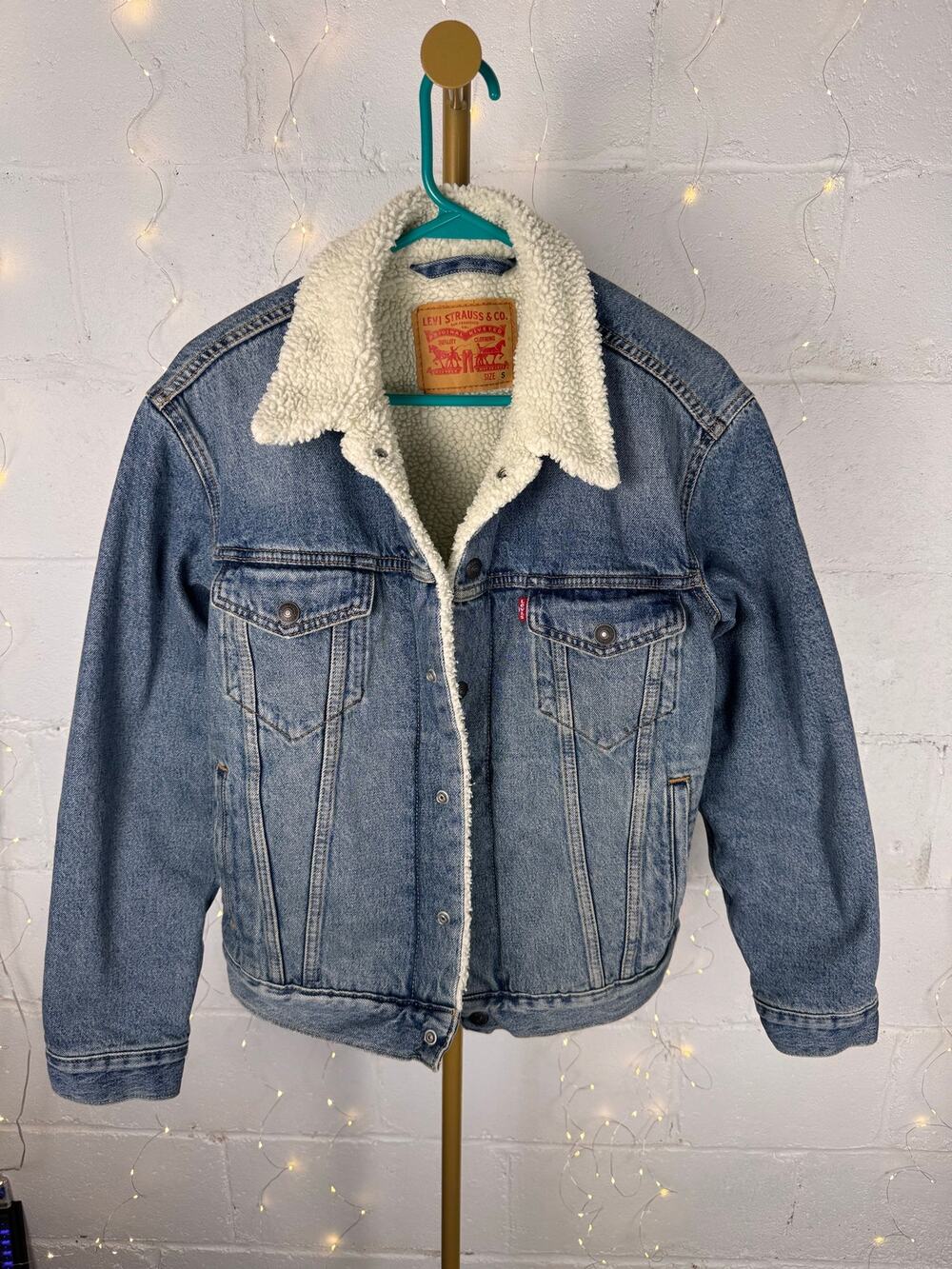levi’s sherpa lined denim trucker jacket blue size s